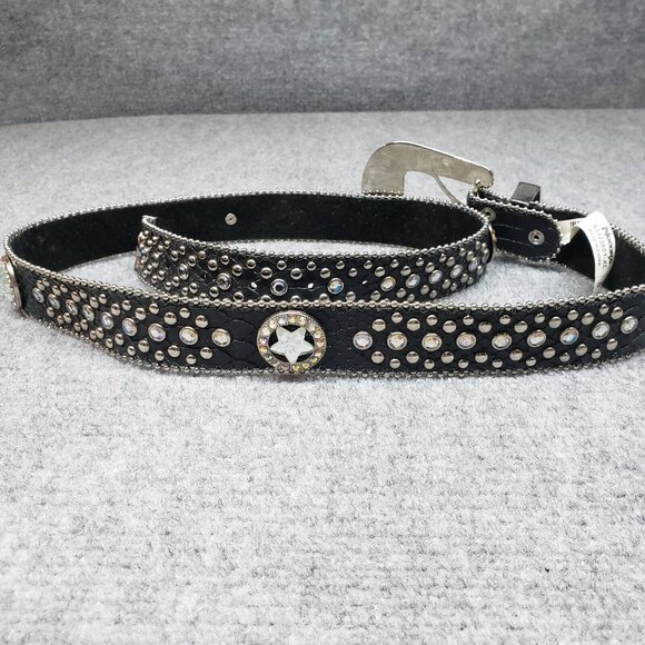 Nocona Belt Womens XL Black Leather Adjustable Western Etched Star Medallion New main image 9
